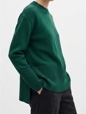 GAP 100% Cotton Crewneck Sweater Emerald Green Ribbed Size S Oversized Cozy